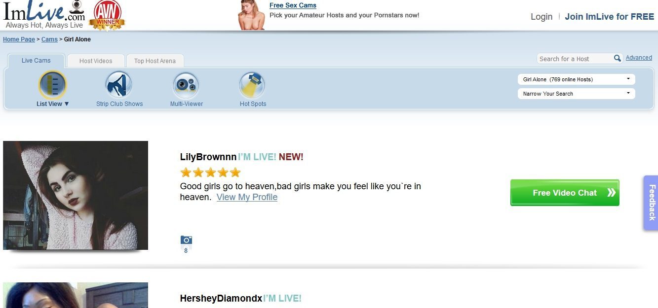 Homepage of ImLive Homepage of ImLive