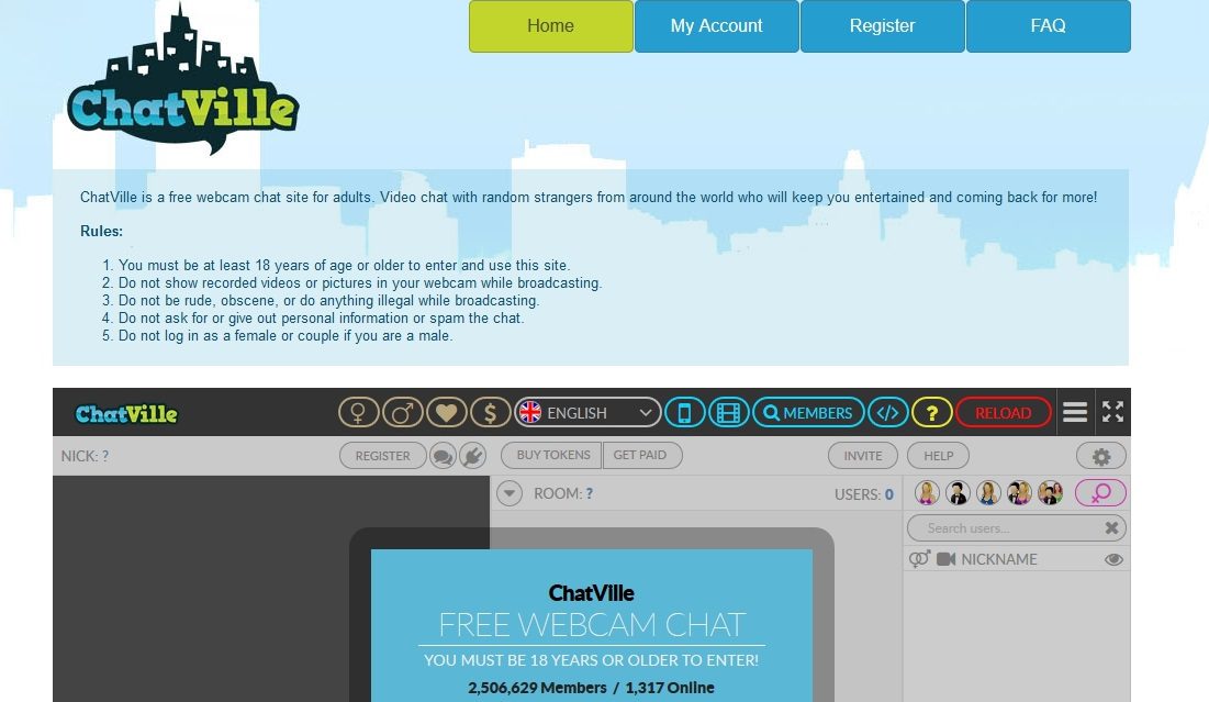 Homepage of ChatVille